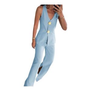 Commense NWT Light Blue Women's Pantsuit Gold Buttons Size Medium M